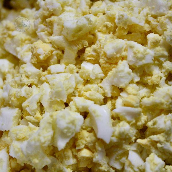 Hard-boiled eggs chopped for the best 7-ingredient egg salad recipe.